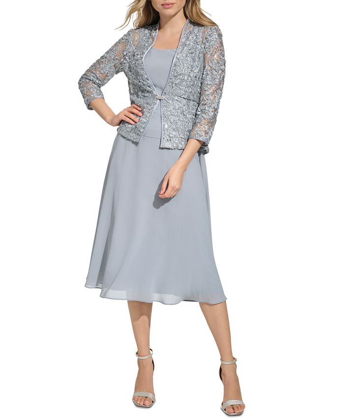 Женская сутажная куртка & Платье миди с декорированным вырезом Jessica Howard, мультиколор