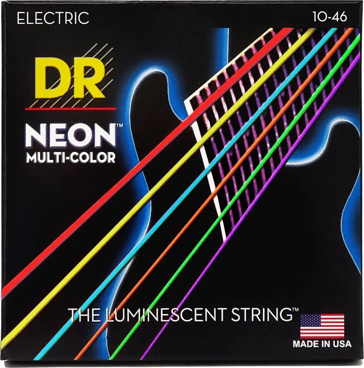 

Струны для электрогитары DR Strings NMCE-10 Hi-Def Neon Multi-Color K3 с покрытием — .010-.046, средний размер
