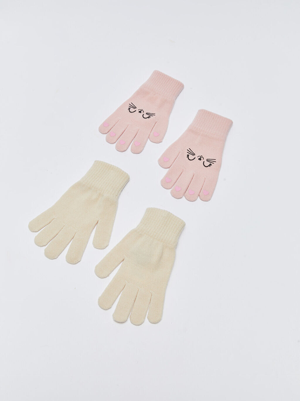 

Трикотажные перчатки для девочек с принтом, 2 шт. в упаковке LCW Accessories