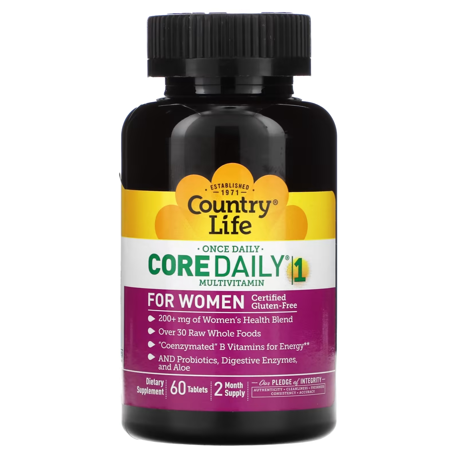 Мультивитамины для Женщин Country Life Core Daily-1, 60 таблеток мультивитамины для взрослых country life 120 конфет