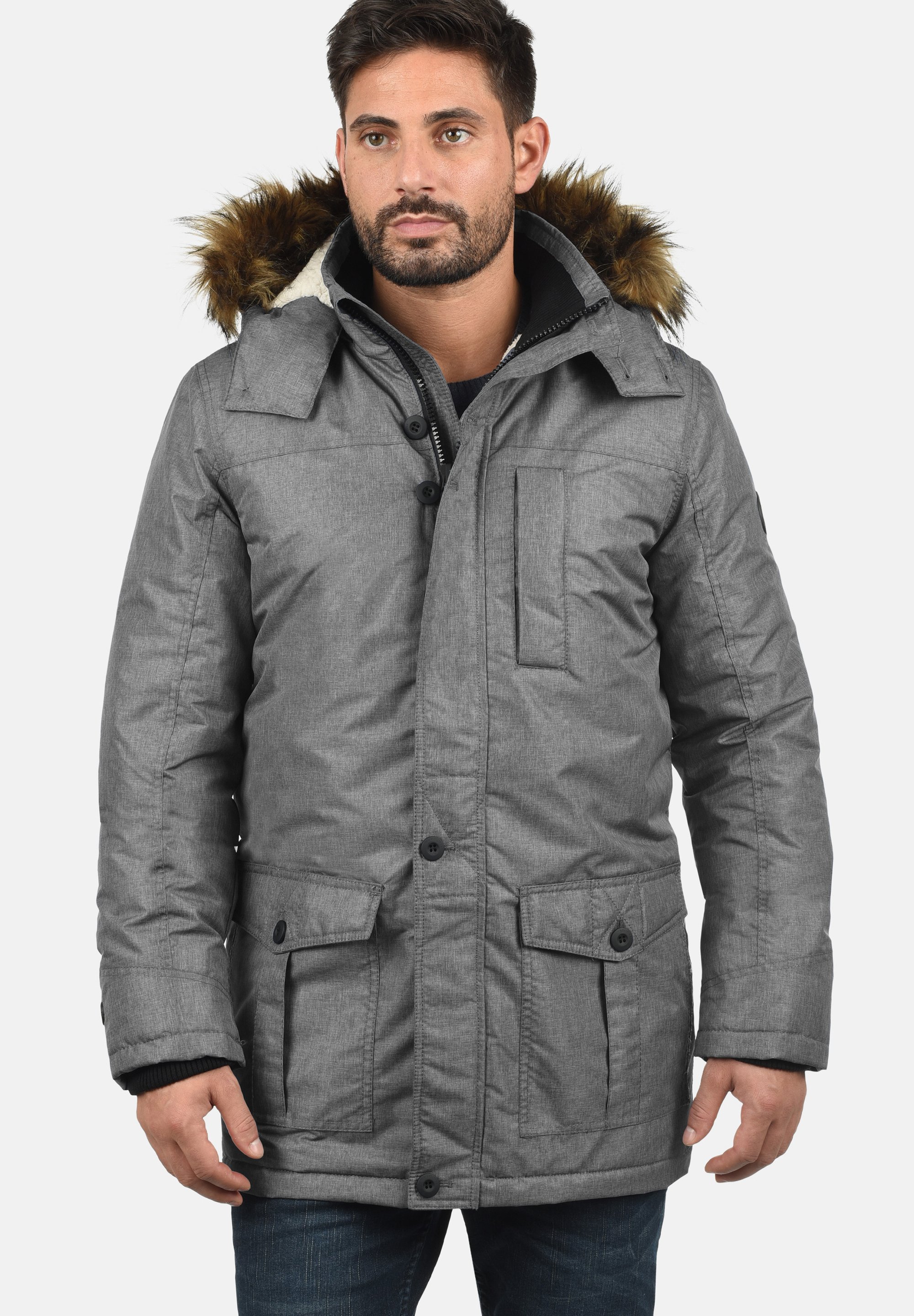 цена Пальто зимнее Solid с карманами, серый
