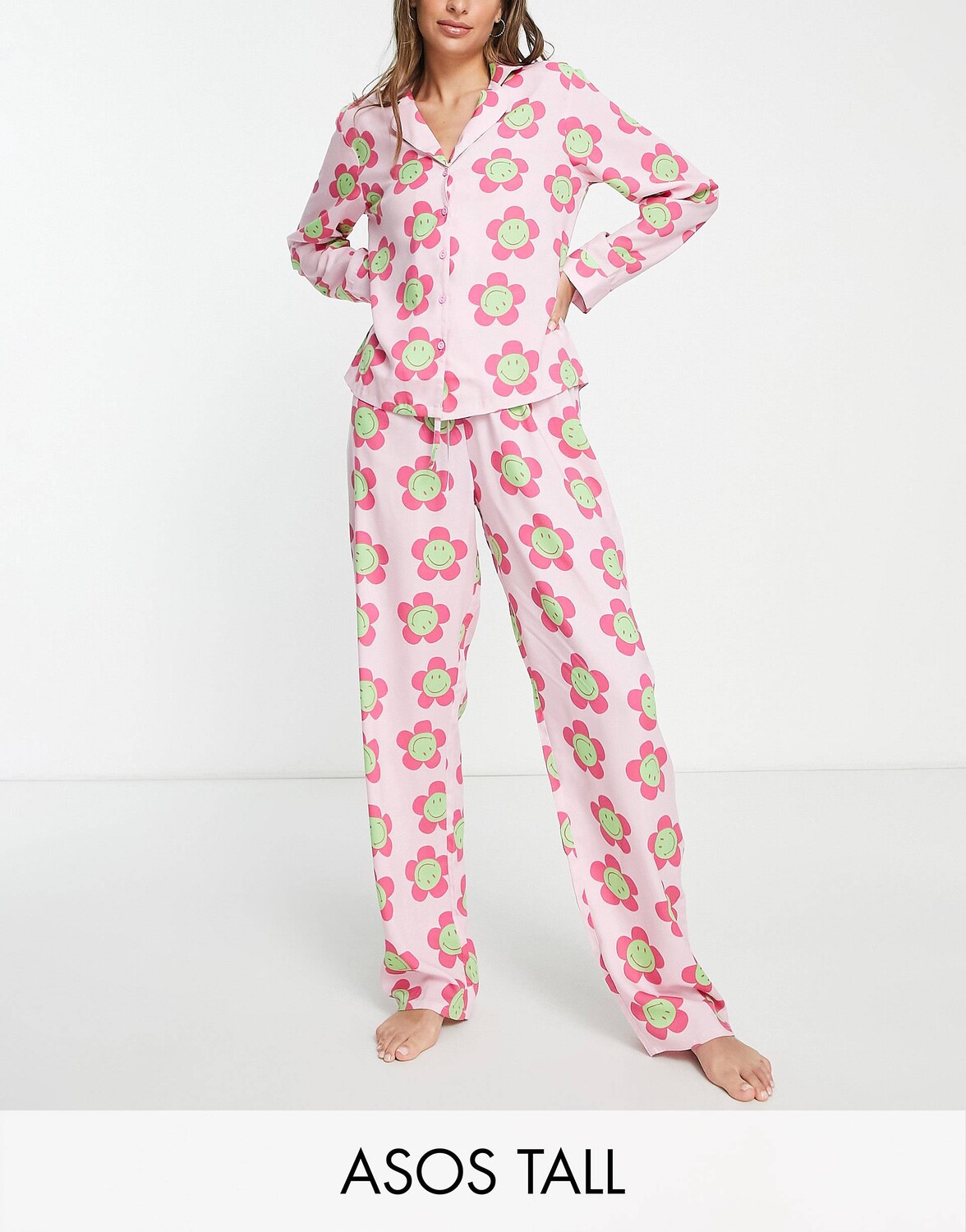 

Розовая пижама из модала с длинными рукавами и брюками ASOS DESIGN Tall