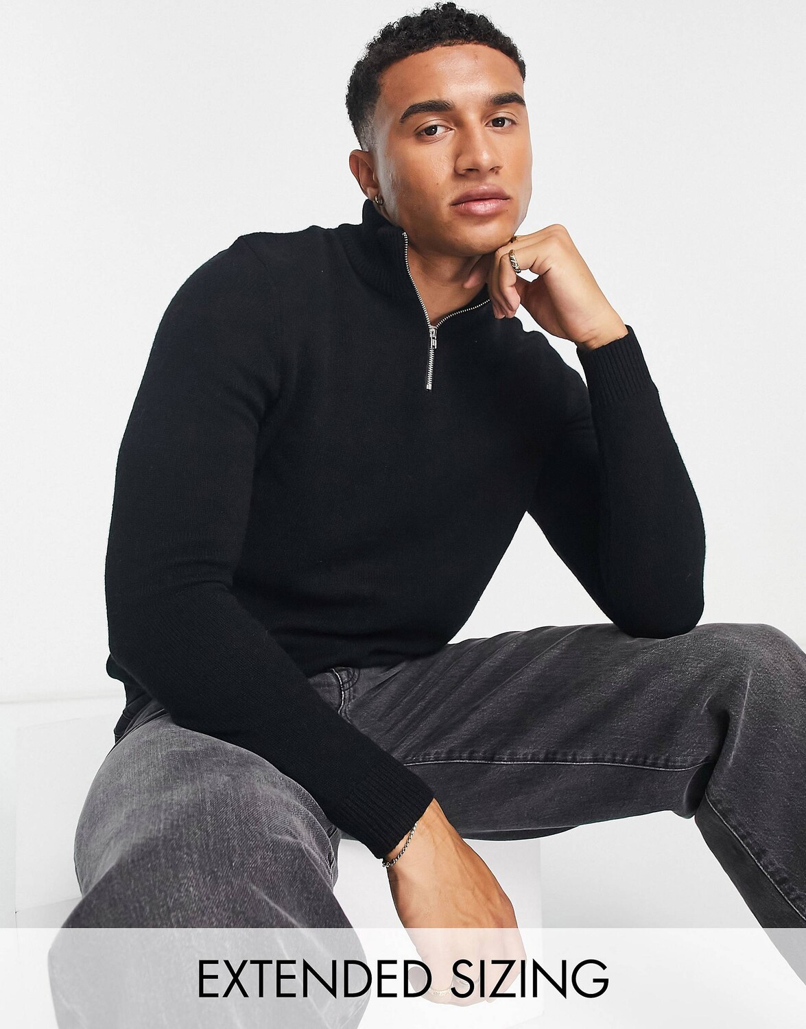 

Черный джемпер из овечьей шерсти с молнией до половины ASOS DESIGN