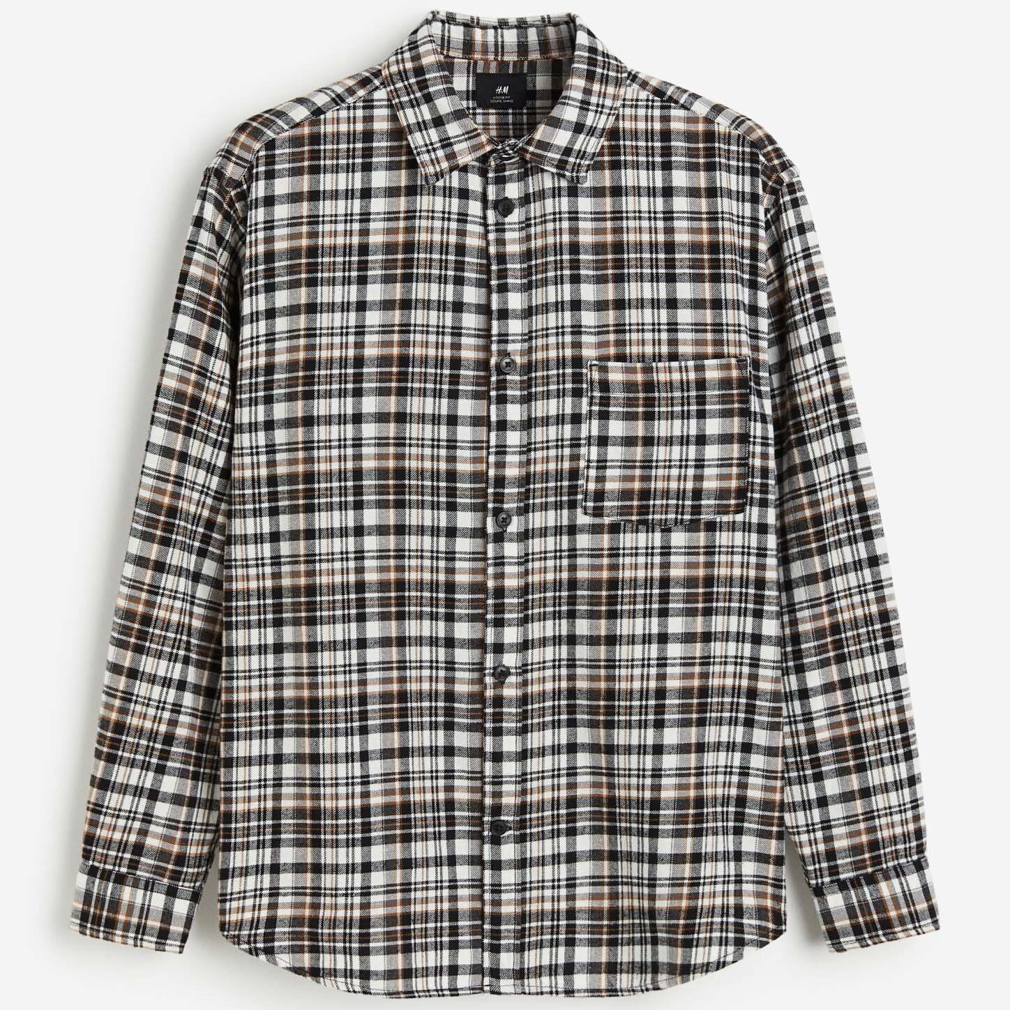 

Рубашка H&M Plaid Loose Fit Flannel, черный/коричневый