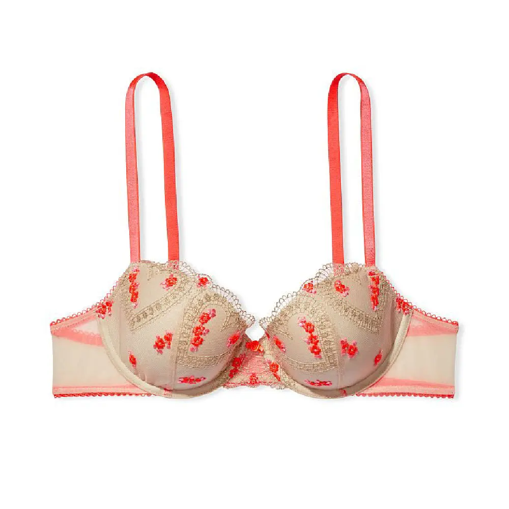 

Бюстгальтер Victorias Secret Dream Angels Lightly-Lined Heart Embroidery Demi, кремовый/кораловый