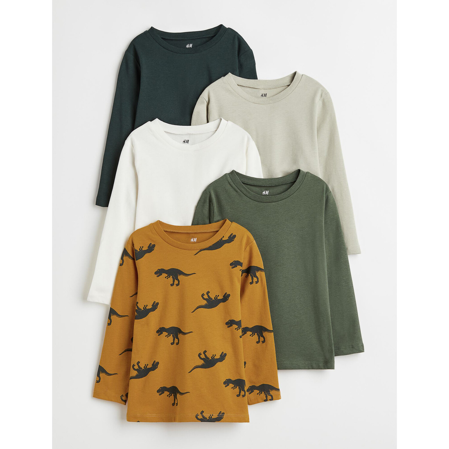 

Комплект из 5 трикотажных топов H&M Basics Dinosaurs, горчично-желтый