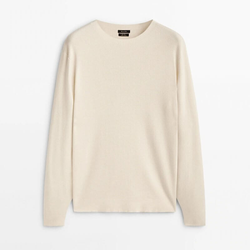 

Свитер Massimo Dutti Ribbed Cotton Blend Knit, бежевый