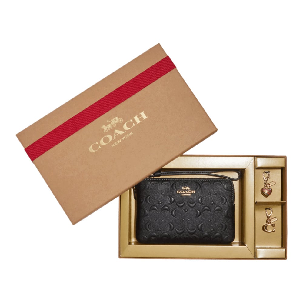 Кошелек Coach Outlet Boxed Corner Zip, золотой/черный - фото