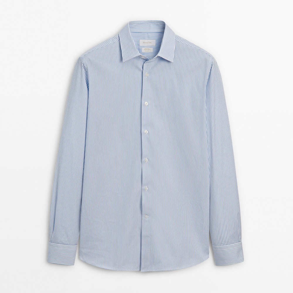 цена Рубашка Massimo Dutti Easy Iron Slim Fit Striped, голубой
