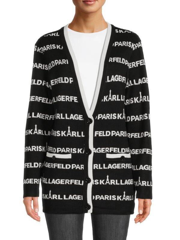 

Кардиган в Полоску Karl Lagerfeld Paris с логотипом, черный