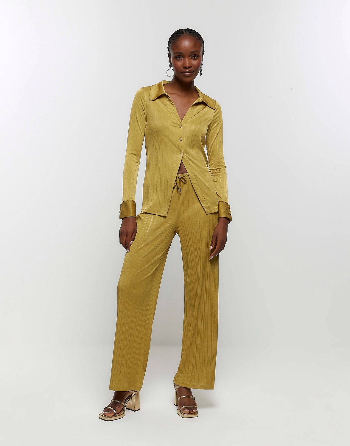 

Брюки River Island Plisse Wide Leg, оливково-зеленый