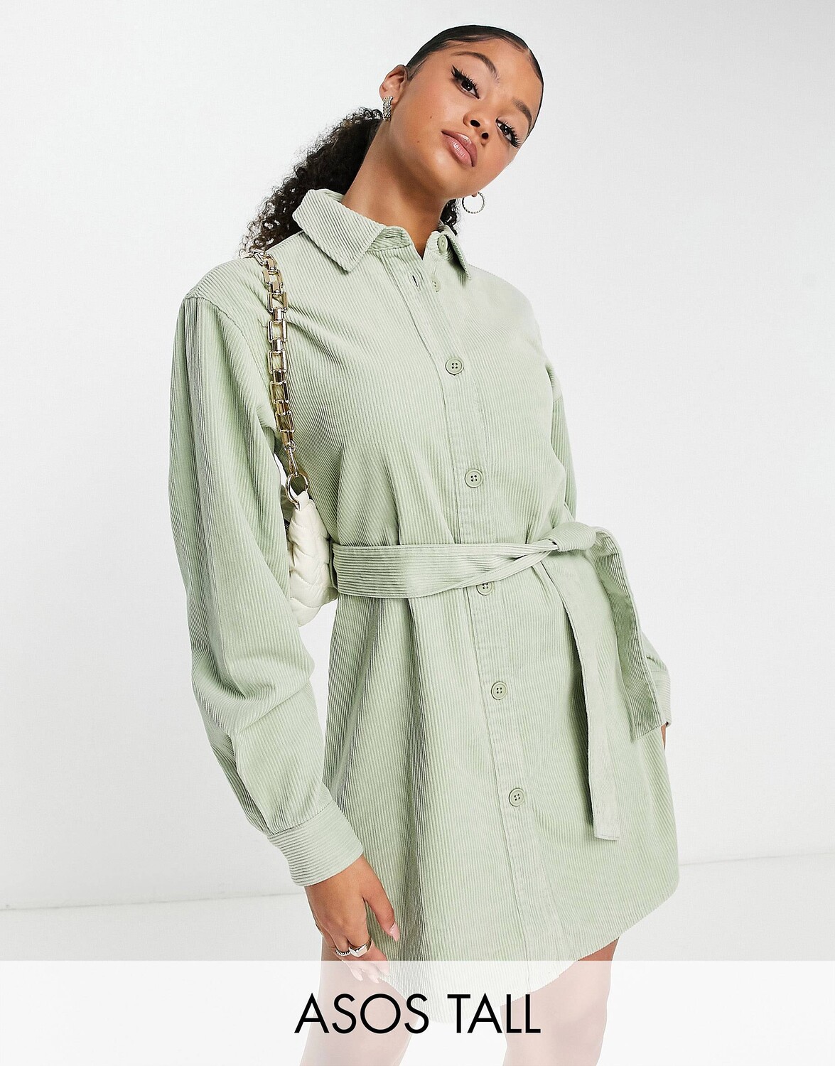 

Платье-рубашка цвета шалфея с вельветовым поясом ASOS DESIGN Tall