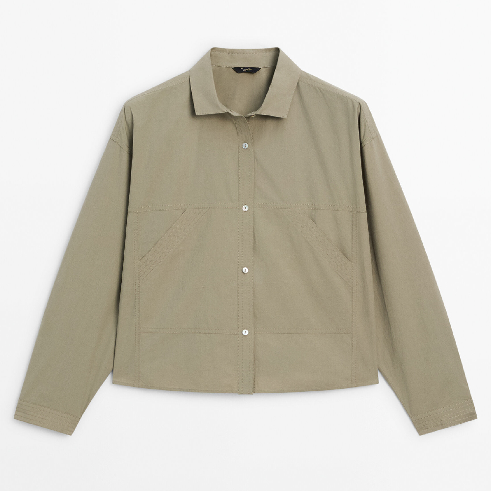 Рубашка Massimo Dutti Cropped Poplin With Pockets, светло-коричневый