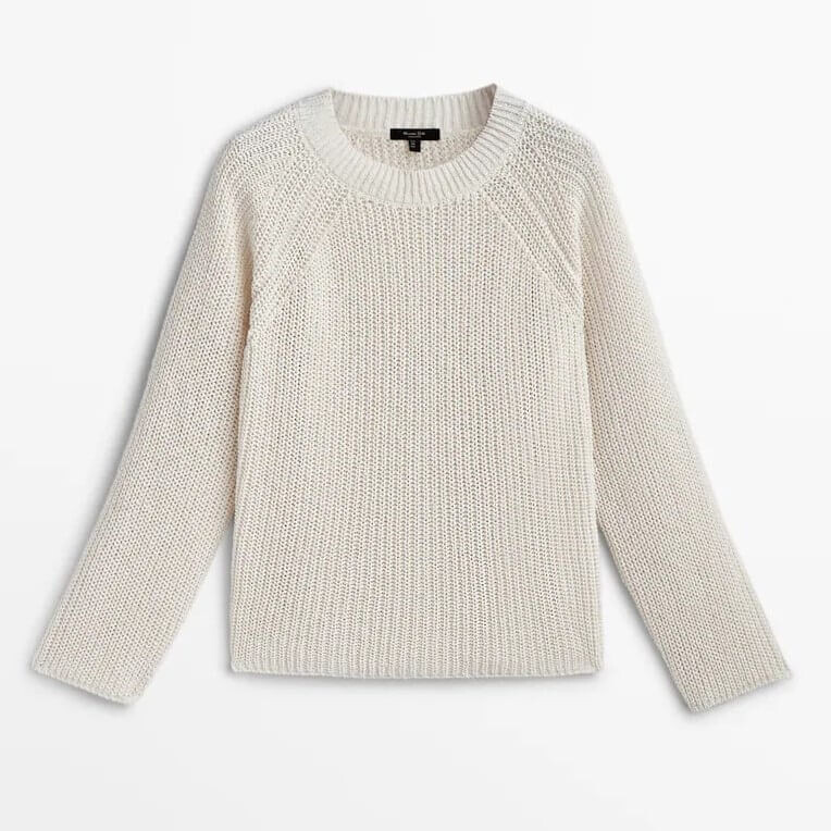 

Свитер Massimo Dutti Purl Knit Linen And Cotton, светло-бежевый