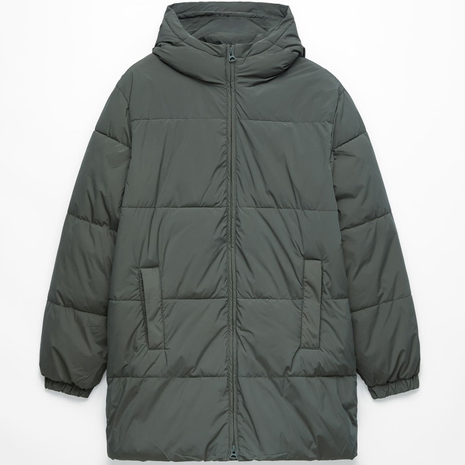 

Куртка Oysho Water-repellent Primaloft Padded Midi, темный хаки