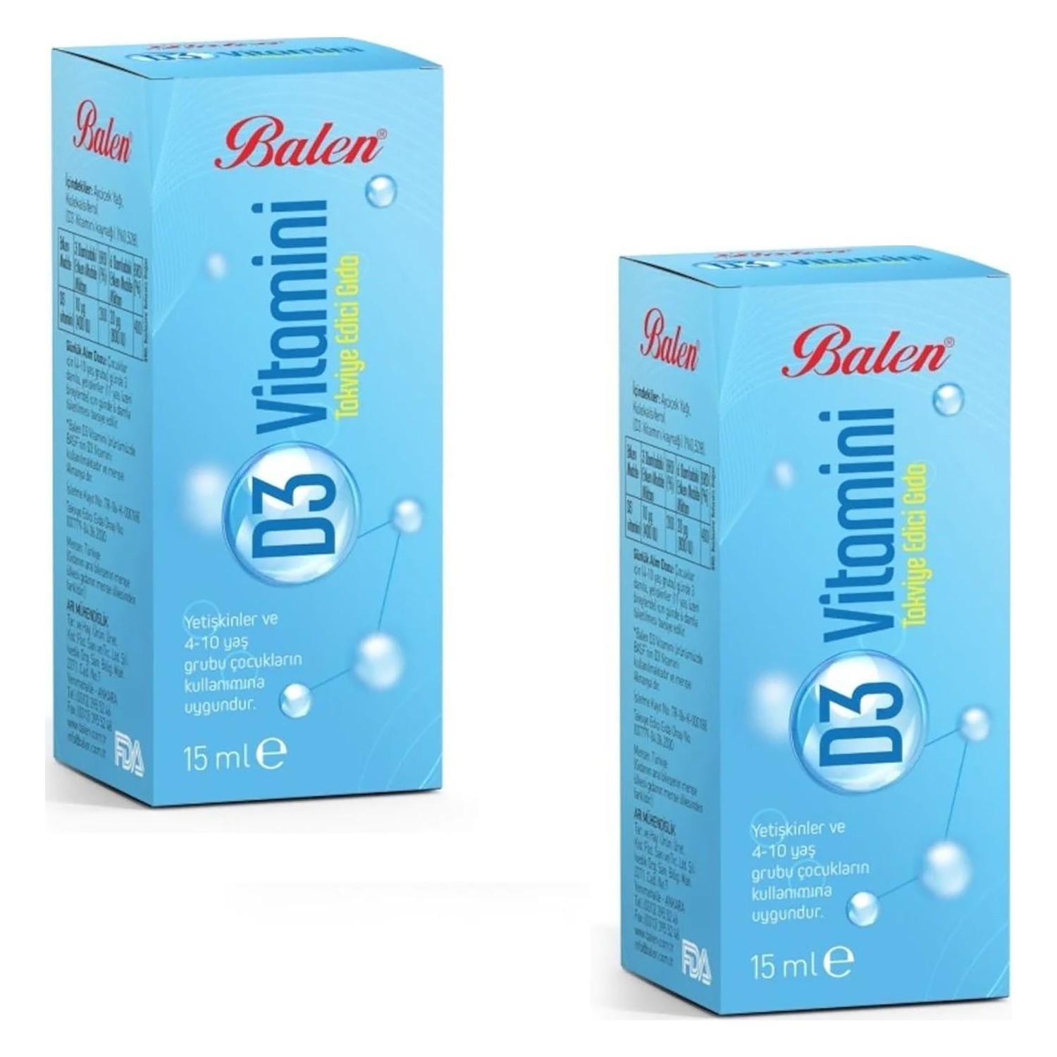 цена Витамин D3 Balen, 2 упаковки по 15 мл