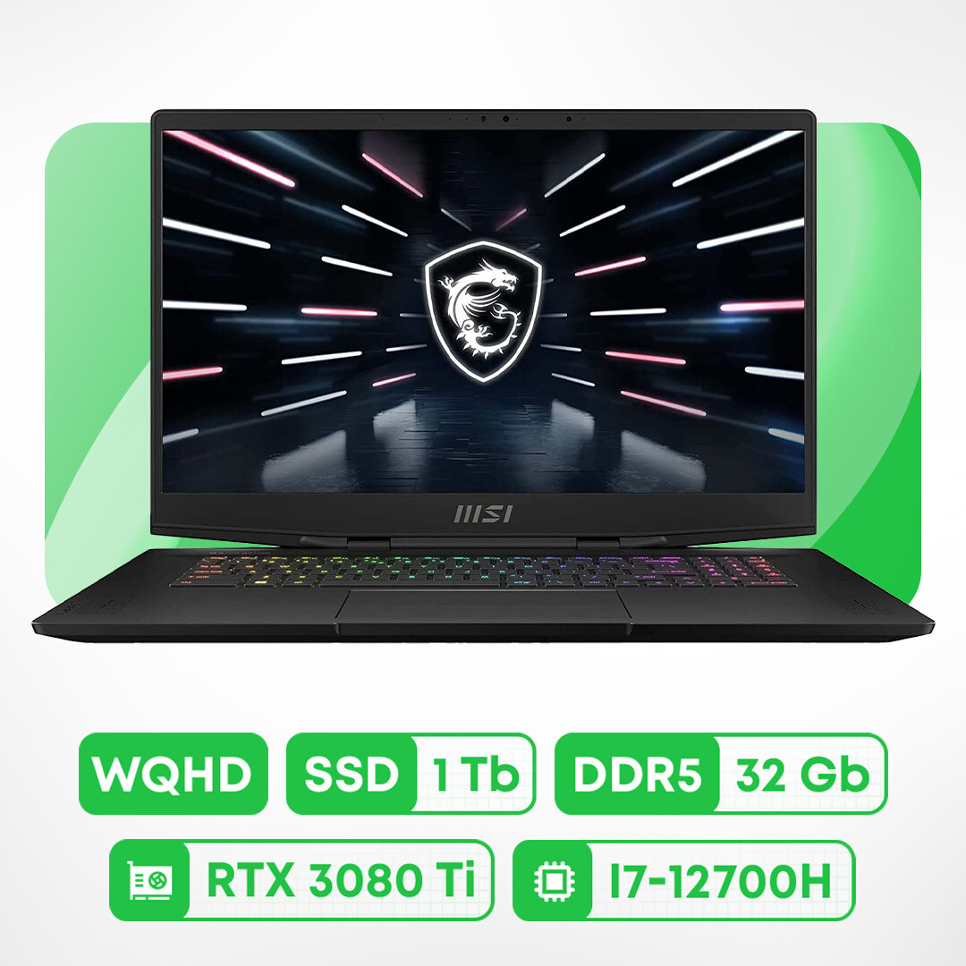

Игровой ноутбук MSI Stealth GS77 12UHS, 17.3'', 32 Гб/1 Тб, i7-12700H, RTX 3080 Ti, черный, английская клавиатура