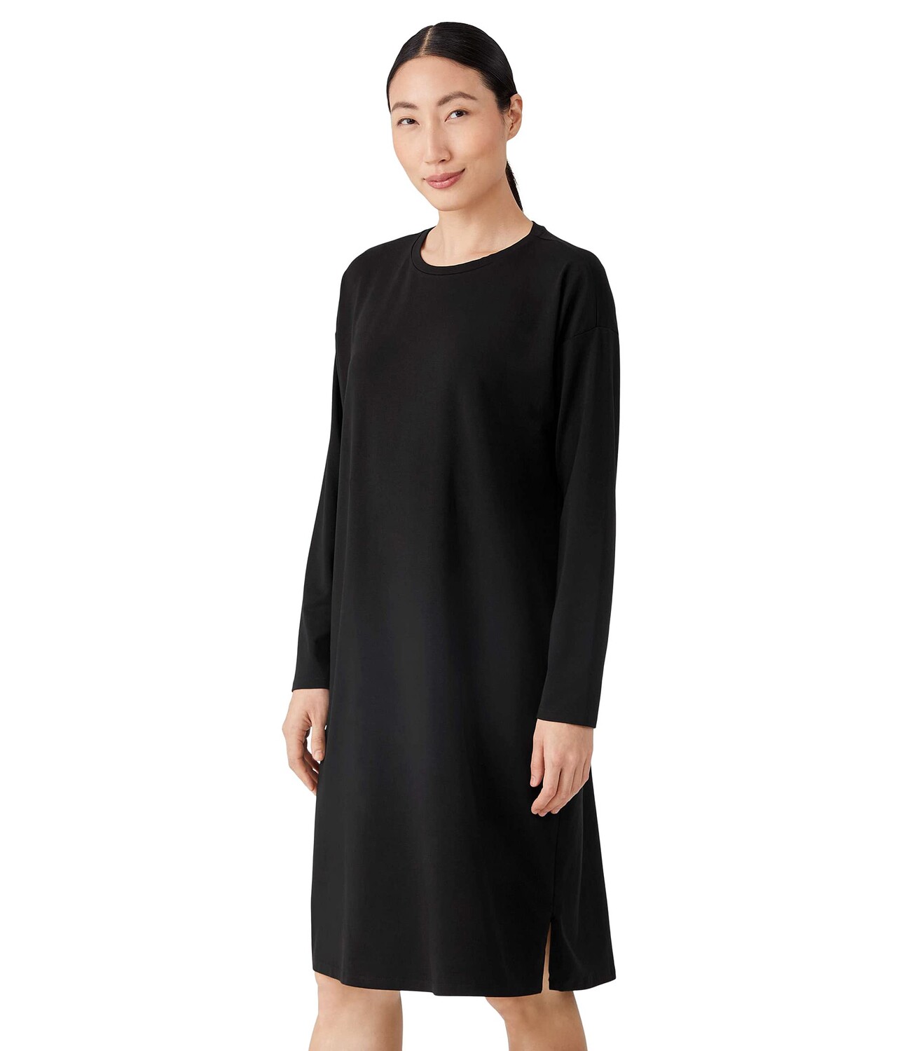 

Платье Eileen Fisher, Crew Neck Knee Length Boxy Dress w/ Side Slits in Stretch Jersey Knit
