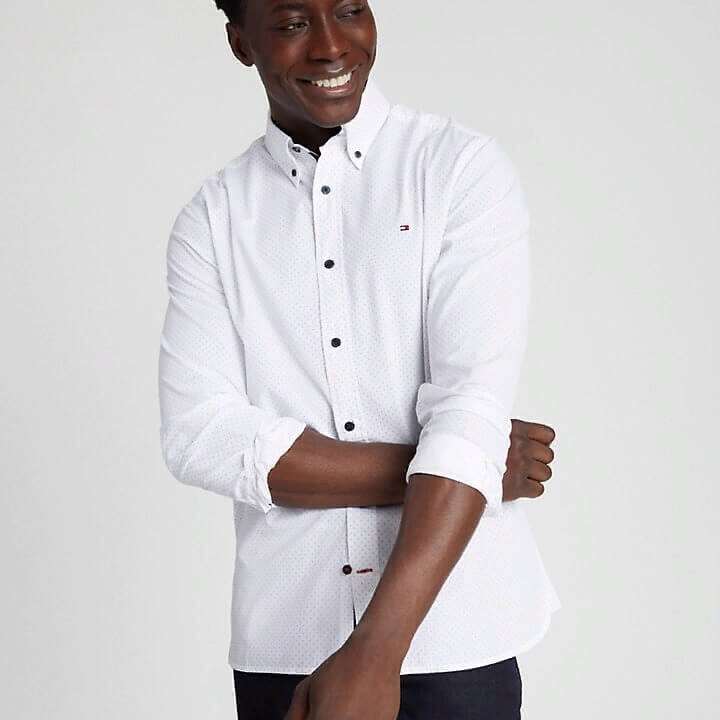 

Рубашка в горошек Tommy Hilfiger Regular Fit Stretch Oxford, белый