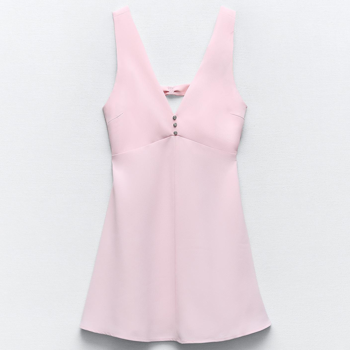Платье Zara Pinafore With Rhinestone Buttons, розовый футболка zara with rhinestone bralette detail белый