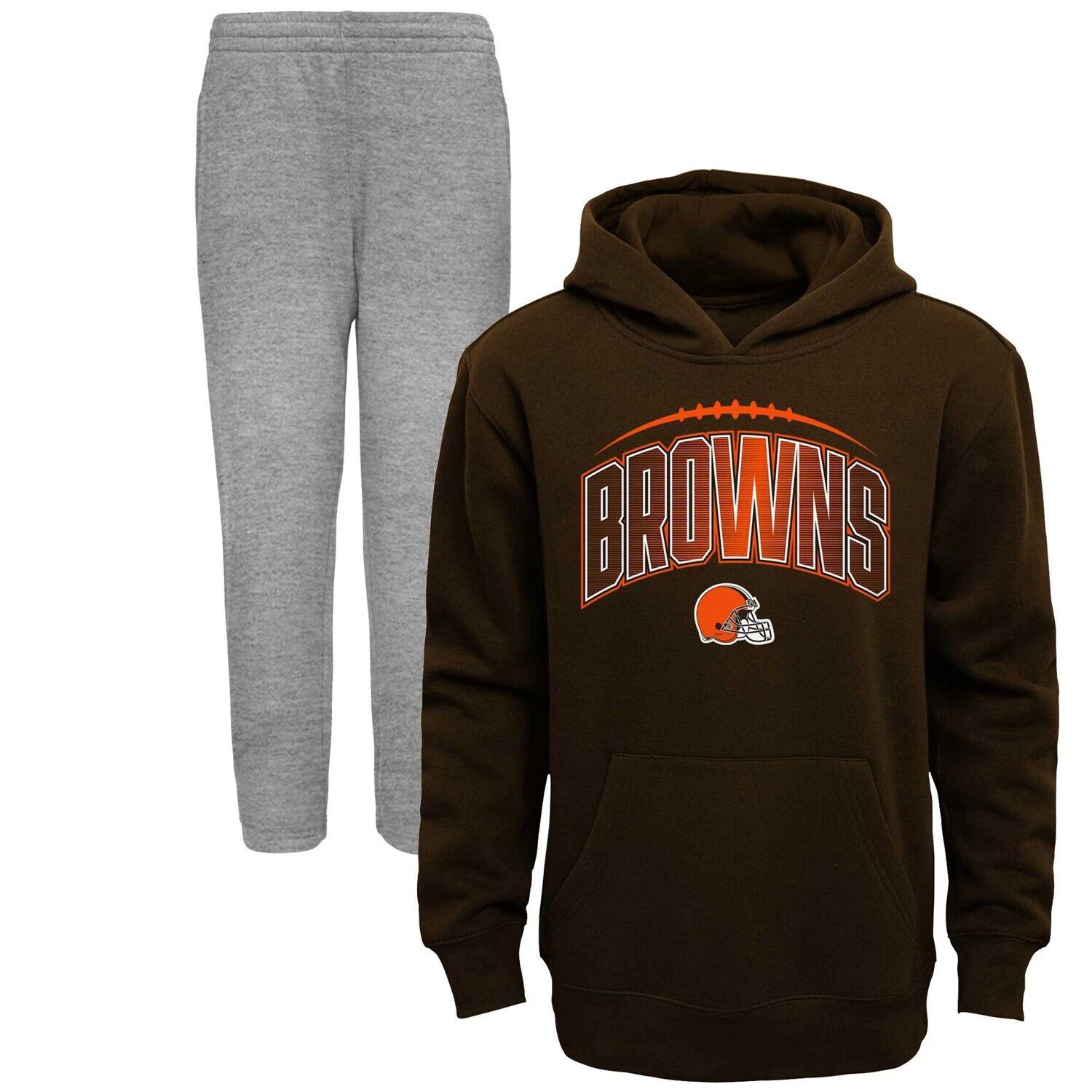 

Комплект из двойного пуловера с капюшоном и брюк Cleveland Browns для малышей коричневого/серого цвета Хизер Outerstuff