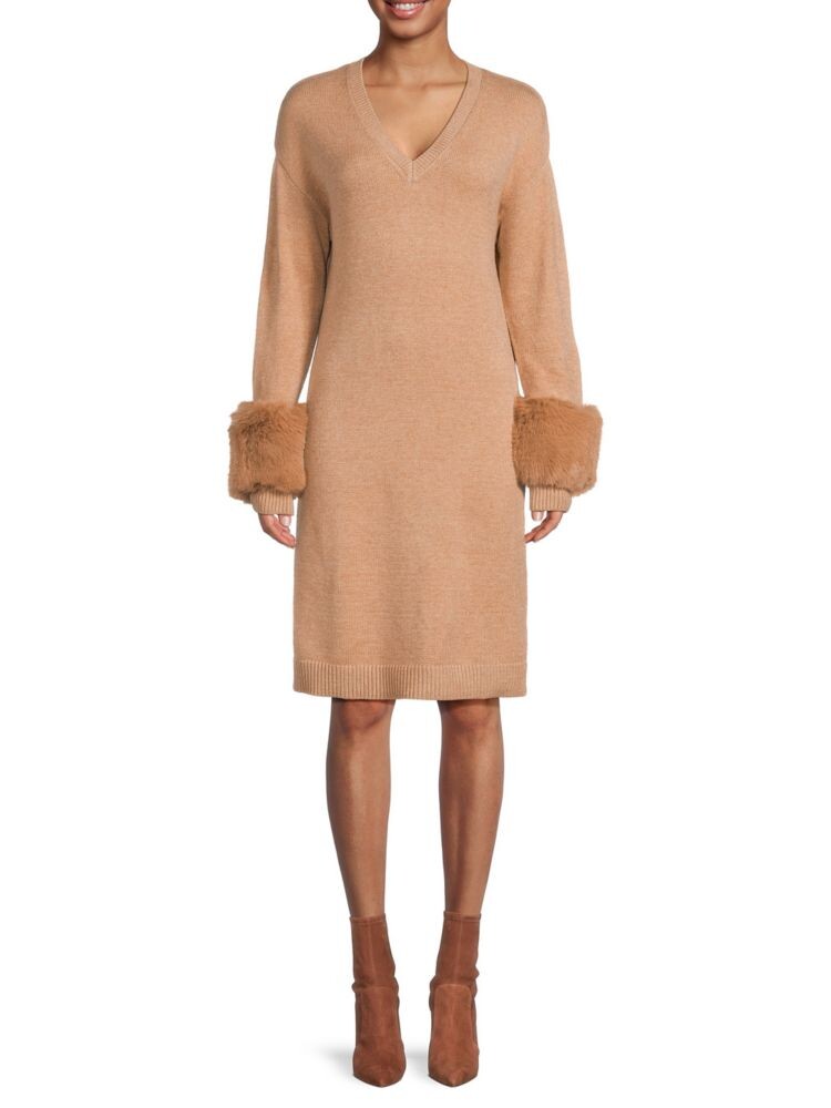 

Платье прямого кроя из искусственного меха с манжетами Saks Fifth Avenue, цвет New Camel