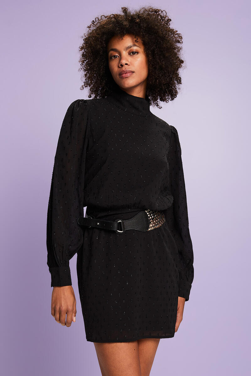 

Короткое шифоновое платье из вискозы в горошек Esprit, серый