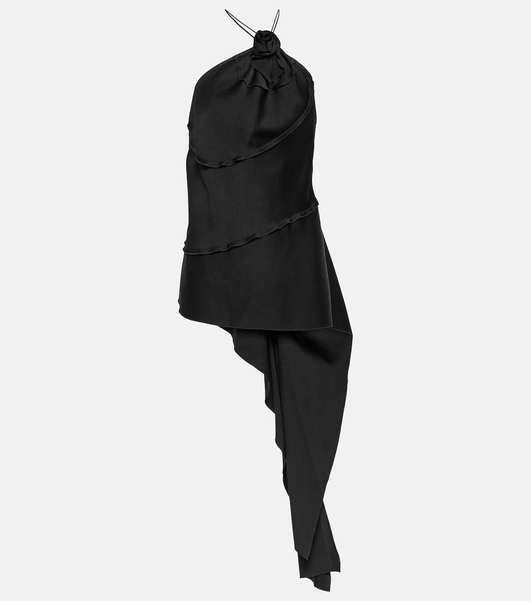 Атласный топ с драпировкой и цветочной аппликацией Victoria Beckham, черный