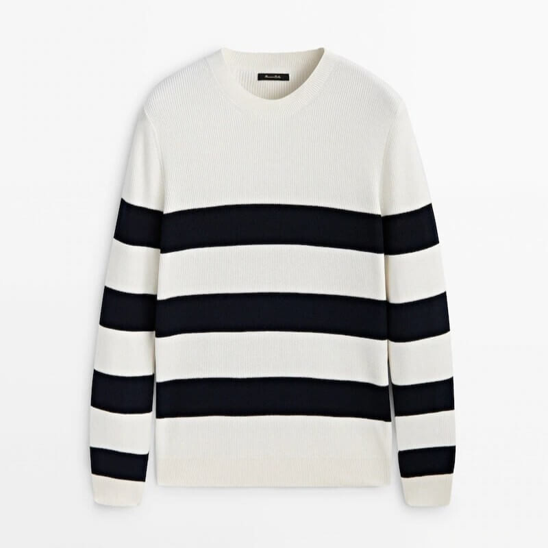 

Свитер Massimo Dutti Striped Knit Crew Neck, бежевый
