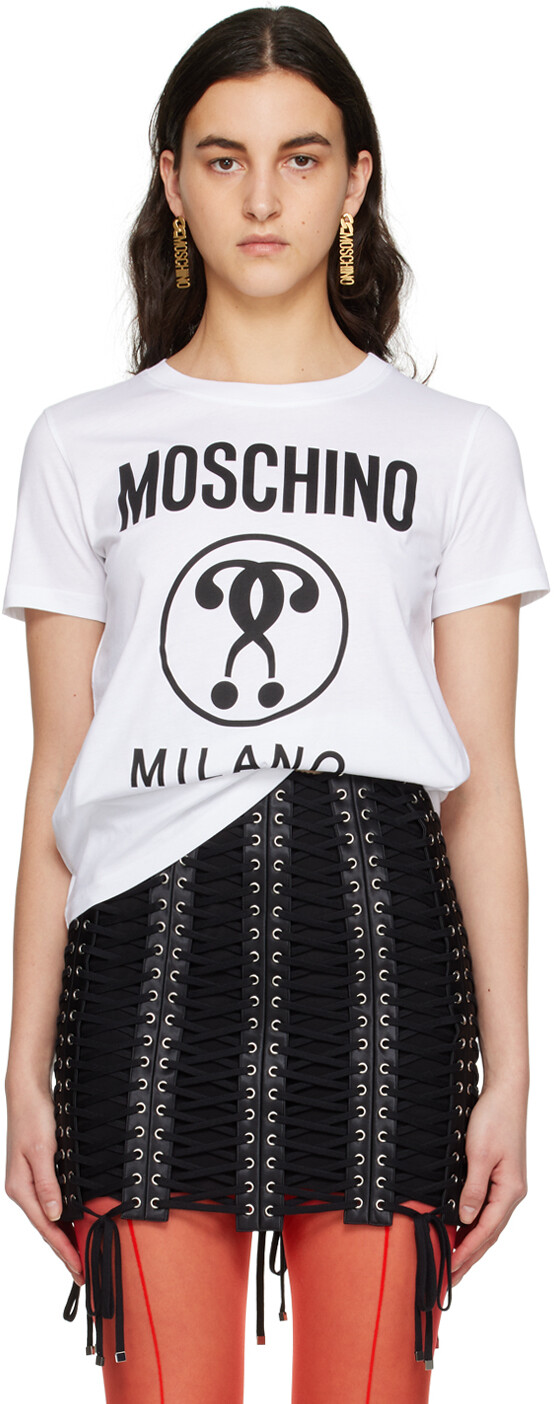 

Белая футболка с двойным вопросительным знаком Moschino, Белый