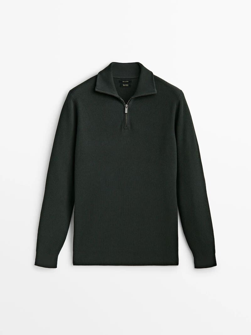 

Свитер Massimo Dutti Textured Mock Neck With Zip, темно-зеленый