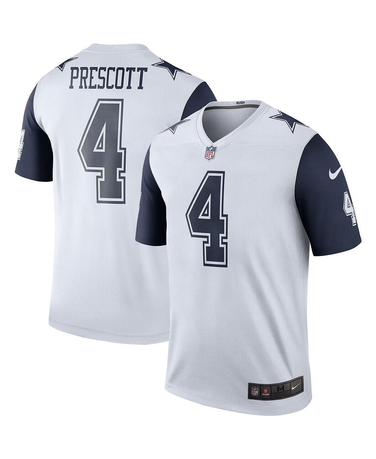 

Мужская футболка dak prescott white dallas cowboys color rush legend player jersey Nike, белый