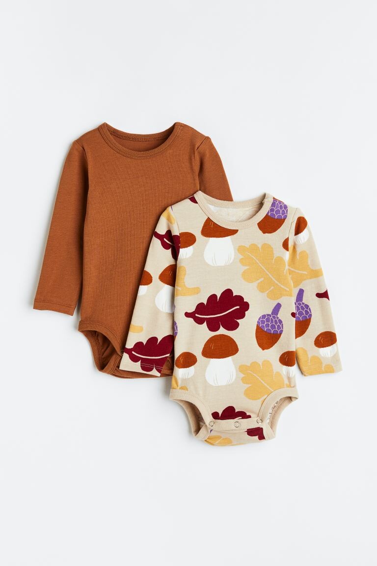 

Комплект из 2 боди с длинными рукавами H&M, светло-бежевый/с рисунком