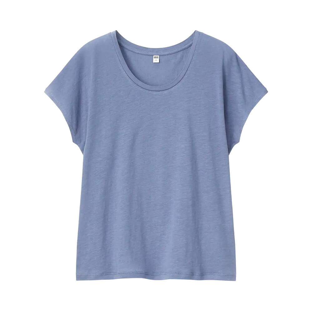 

Футболка Uniqlo Linen Blend French Sleeve, голубой