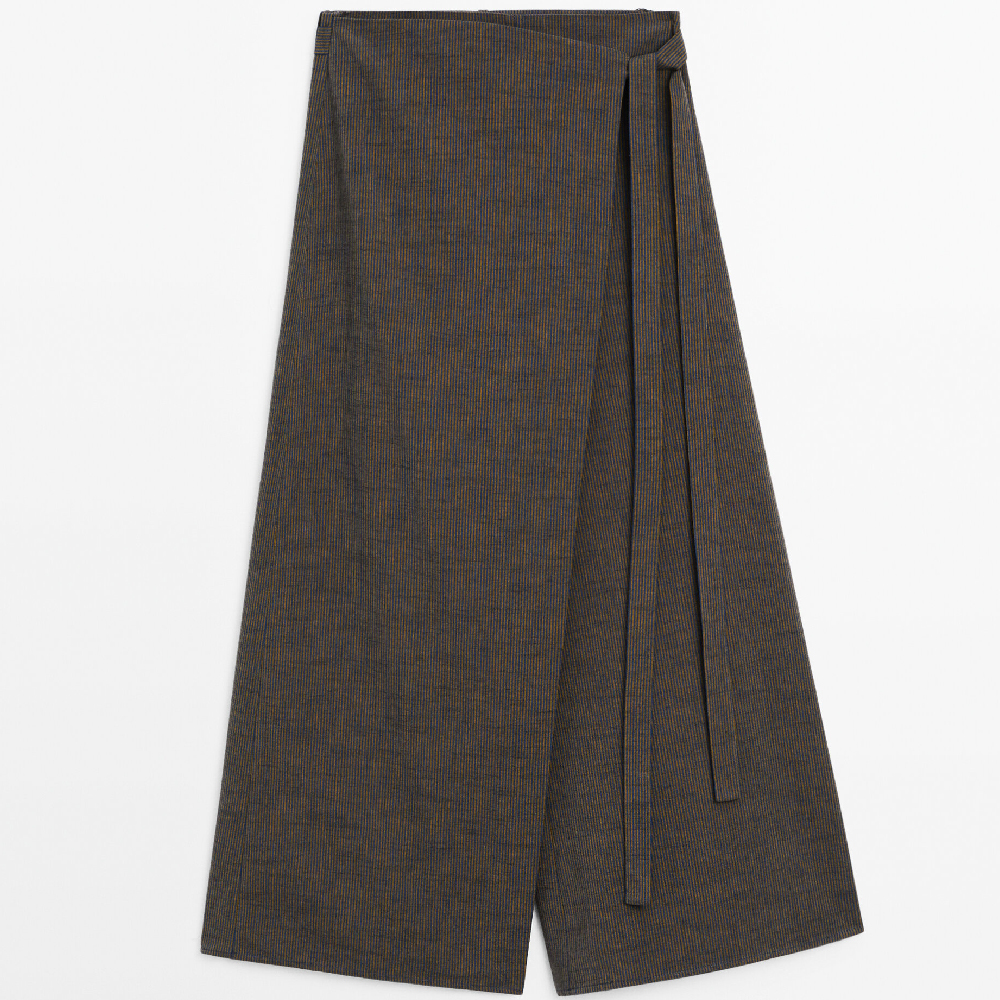 Брюки Massimo Dutti Two-tone Striped Skirt Over, коричневый