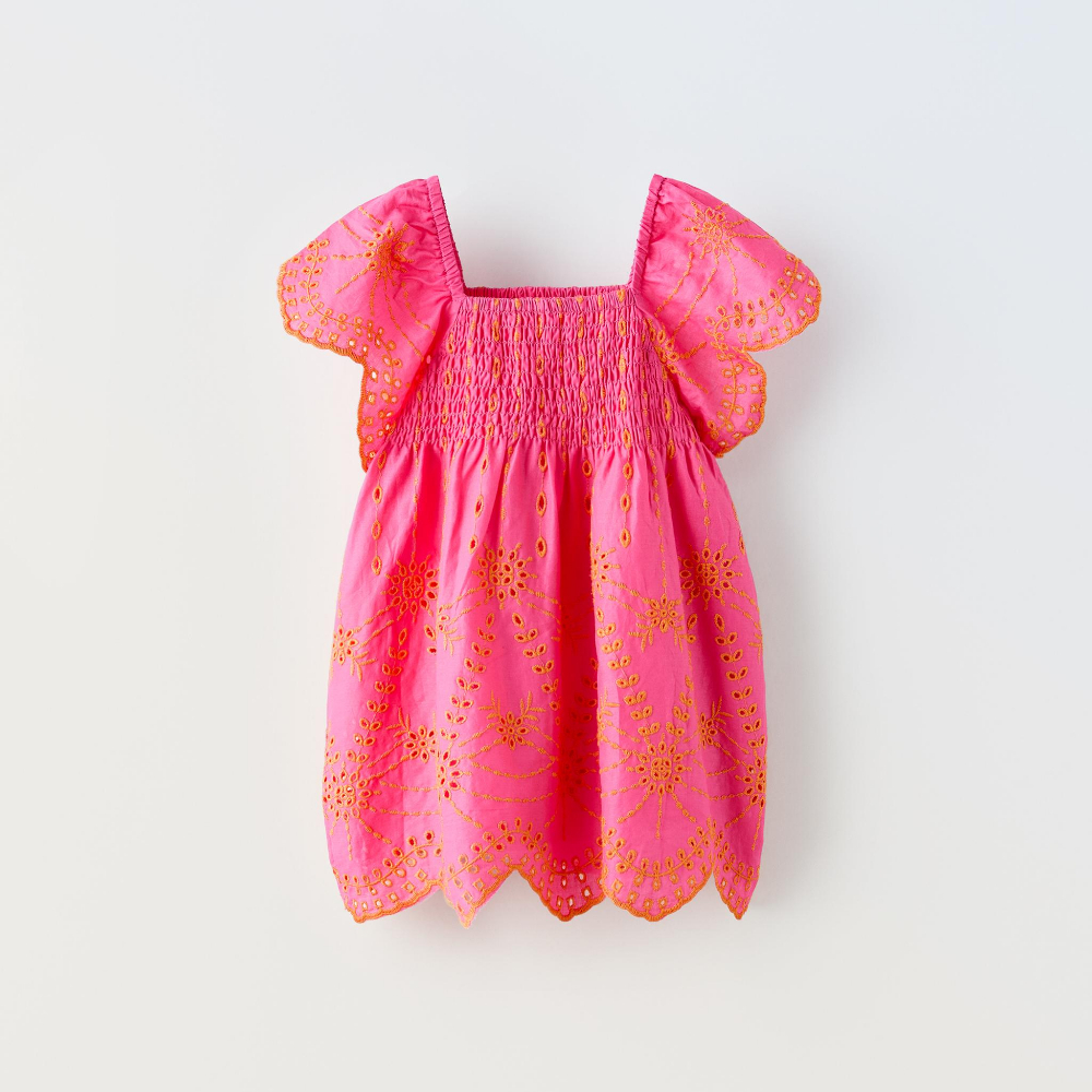 Платье Zara Contrast Schiffli Embroidery, фуксия футболка zara contrast embroidery розовый