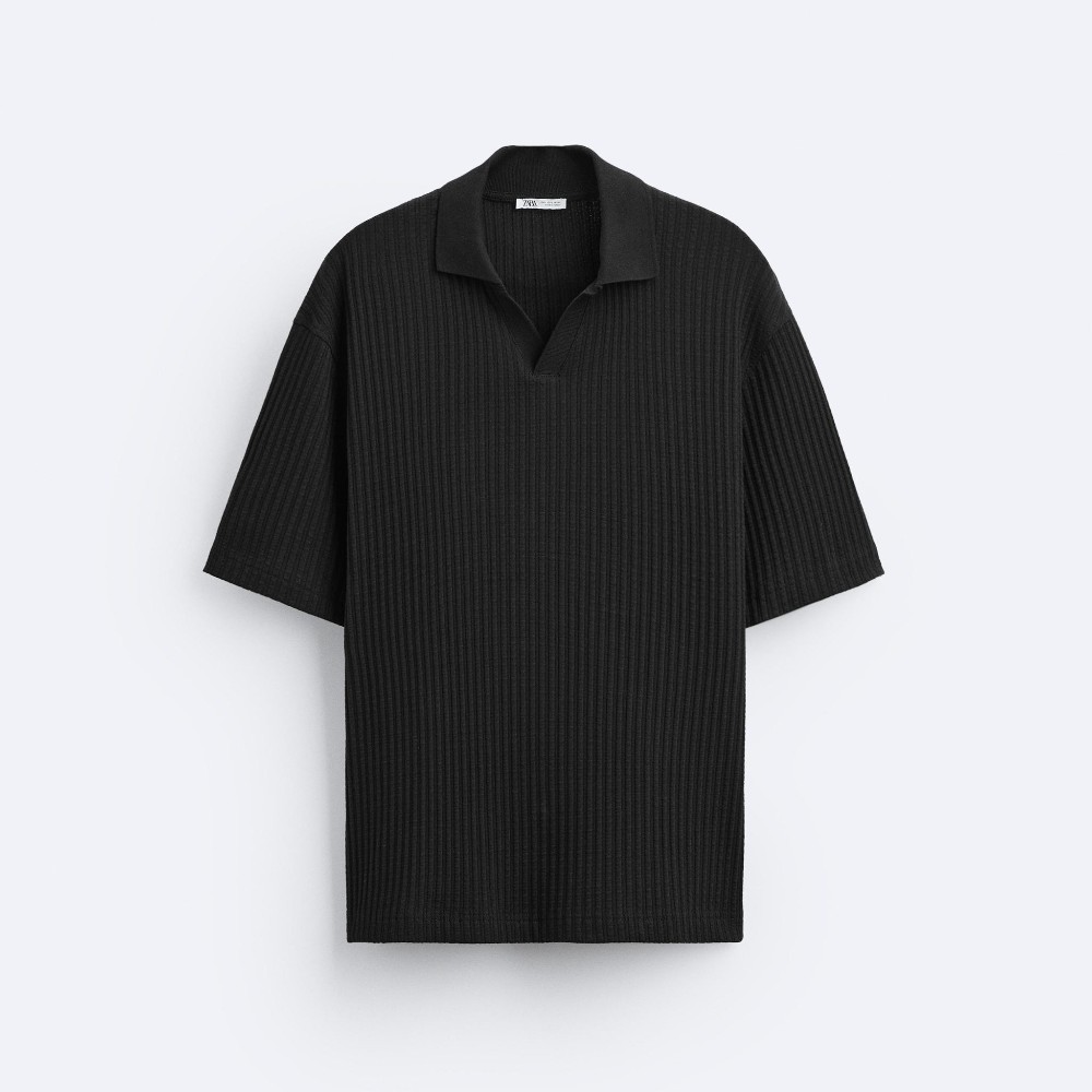 Футболка поло Zara Vertical Jacquard, черный футболка поло с короткими рукавами 4 года 102 см каштановый