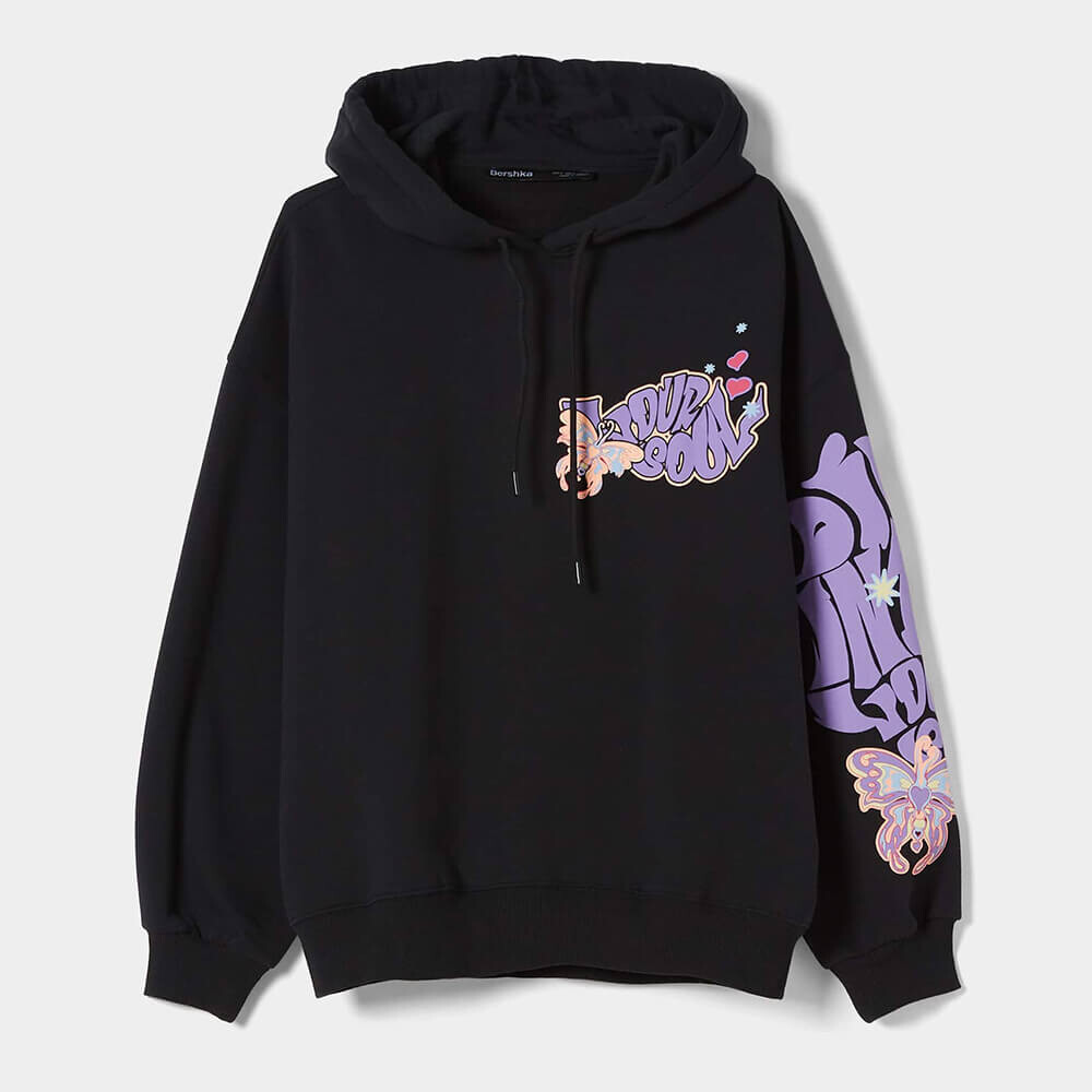 

Худи Bershka Printed, черный