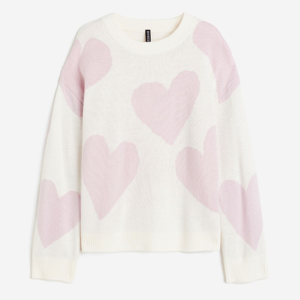 

Свитер H&M Jacquard-knit Hearts, кремовый