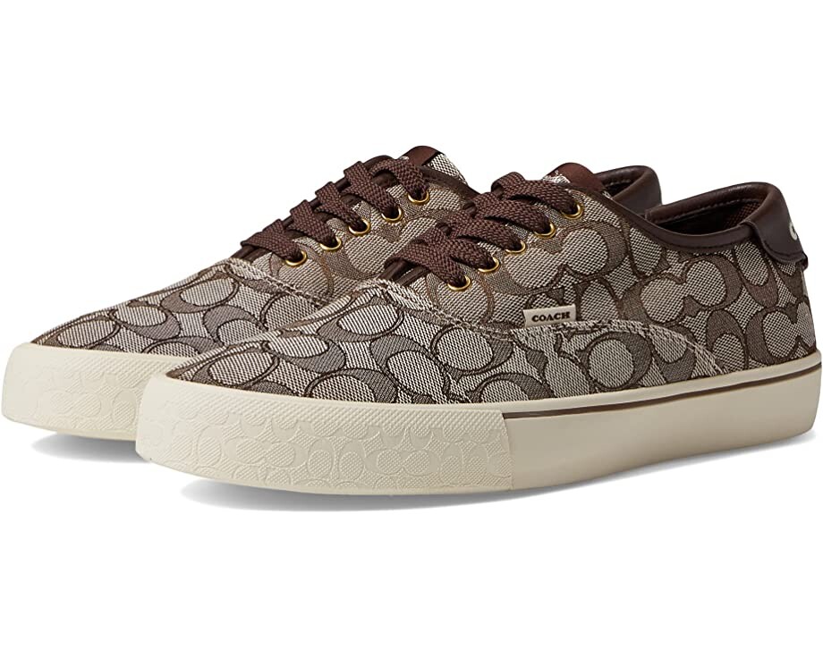 

Кроссовки Signature Jacquard Leather Lace-Up Skate Sneaker COACH, коричневый