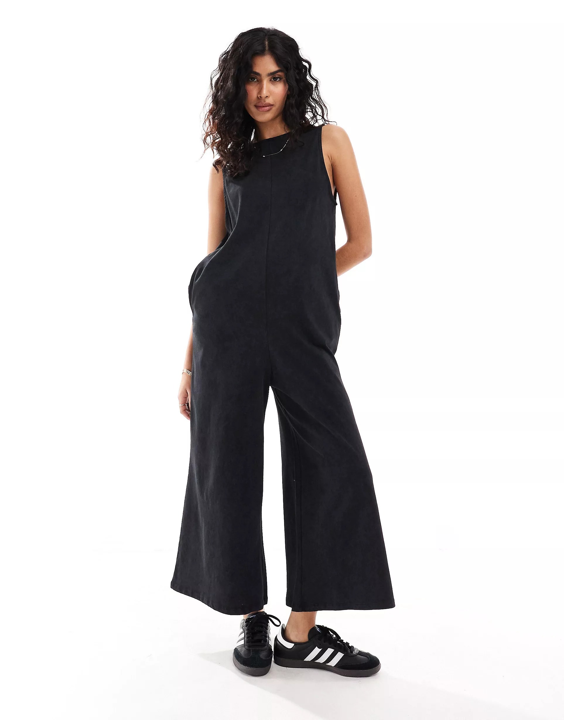 Комбинезон Asos Design Cami Washed Jersey With Pocket Detail, черный
