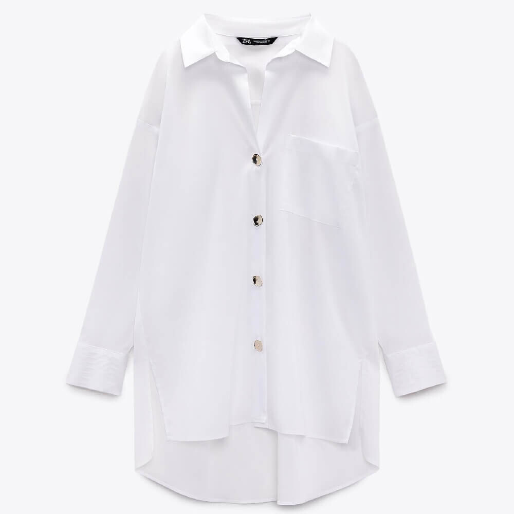 

Рубашка Zara Oversized With Gold Buttons, белый