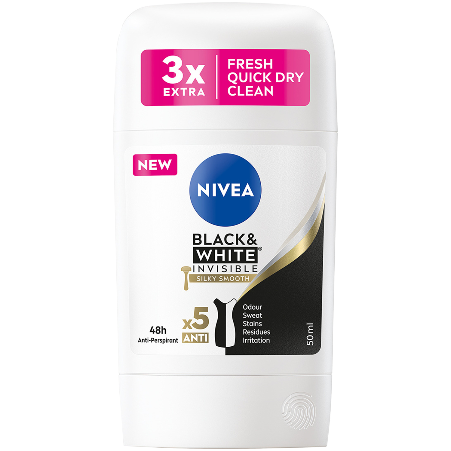 Nivea Black&White Silky Smooth стик-антиперспирант для женщин, 50 мл - фото