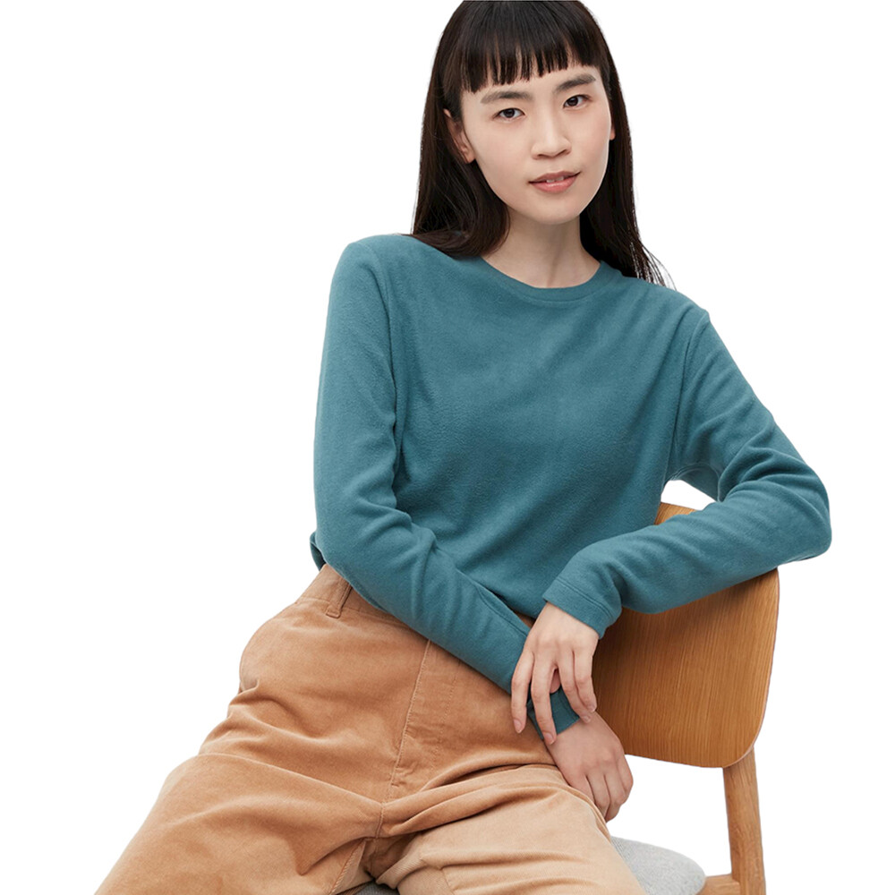 

Лонгслив Uniqlo Heattech Fleece Crew Neck, голубой, Синий