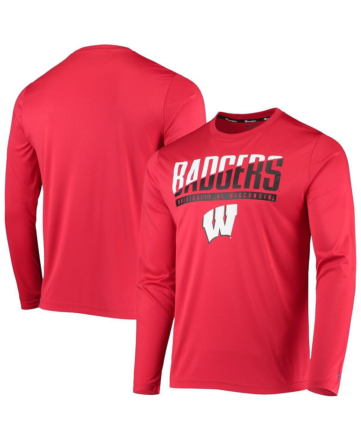 

Мужская красная футболка с длинным рукавом wisconsin badgers wordmark slash Champion, красный