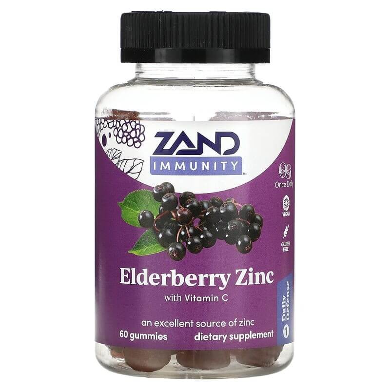 Бузина с цинком и витамином С Zand Immunity, 60 жевательных таблеток zand immunity super c бузина с цинком и витамином d3 60 таблеток