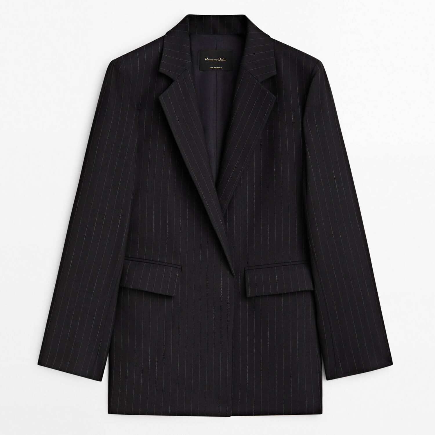 

Пиджак Massimo Dutti Open Suit With Dashed Stripe Detail, черно-синий