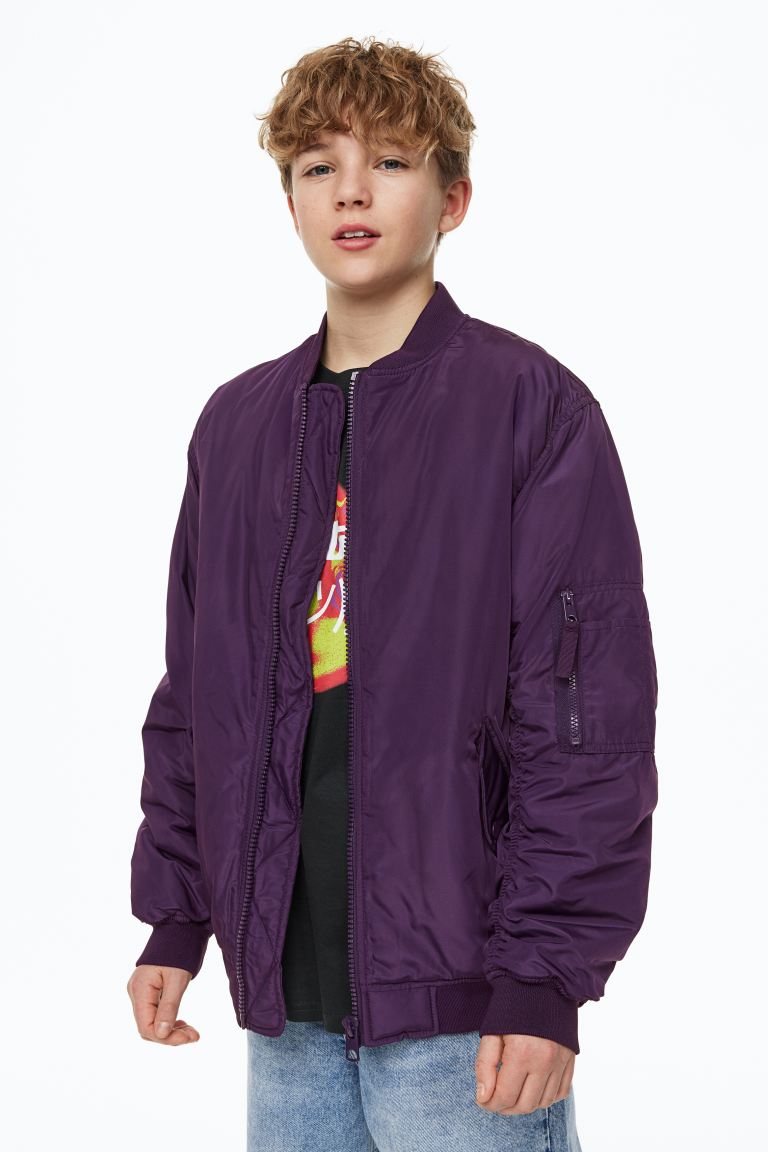 Куртка-бомбер оверсайз H&M, темно фиолетовый куртка бомбер оверсайз h
