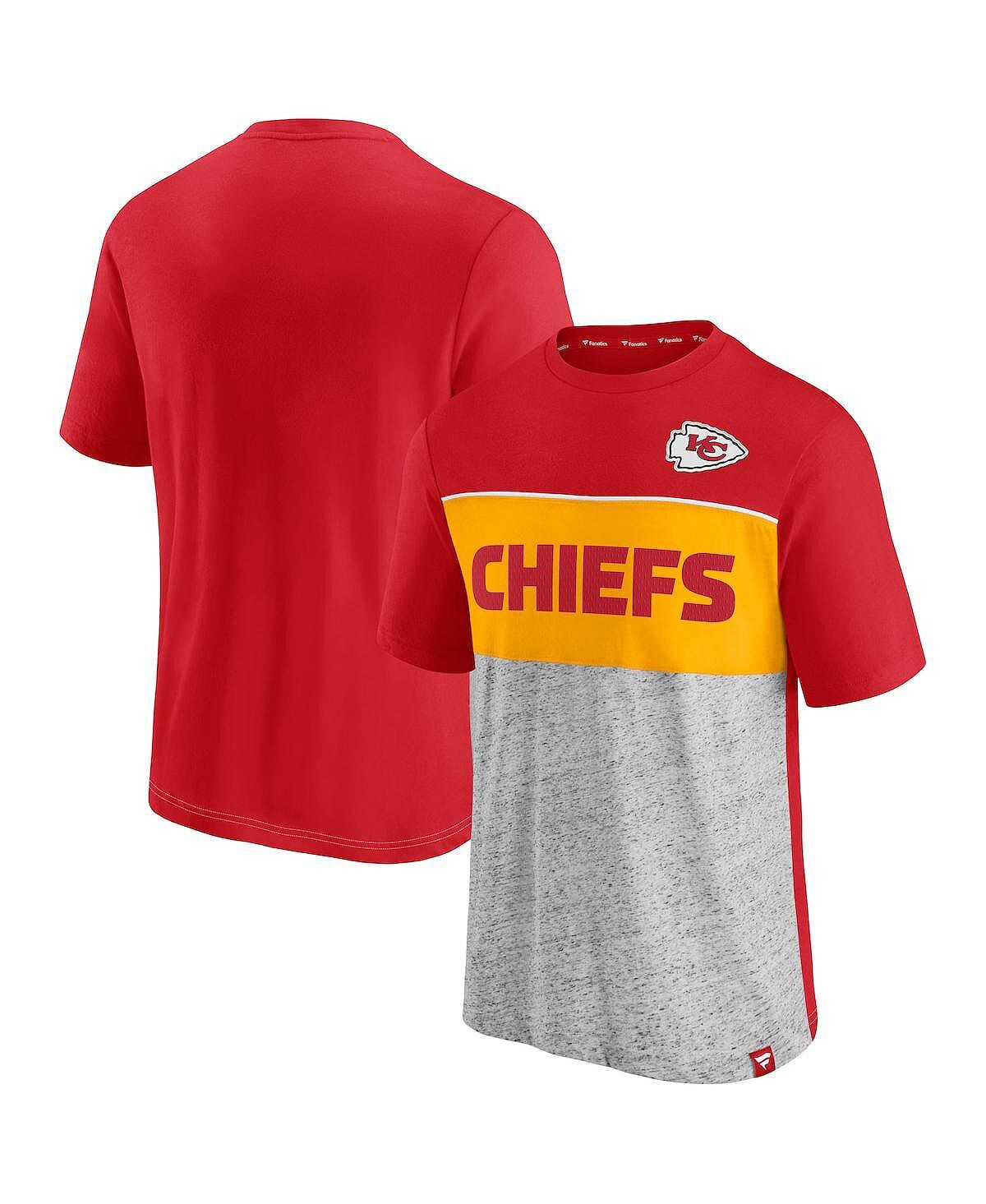 

Мужская красная, серая меланжевая футболка kansas city chiefs с цветными блоками Fanatics, мульти