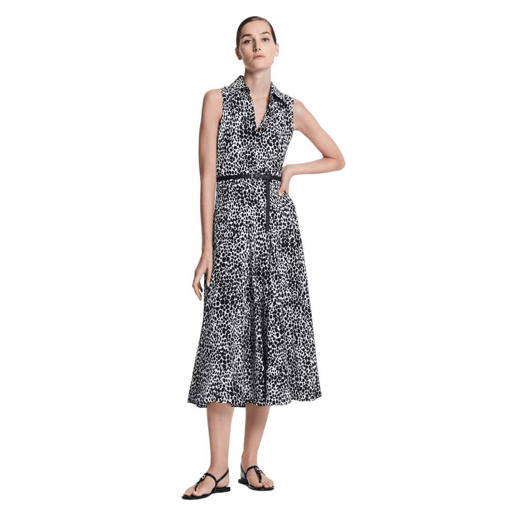 Платье Michael Kors Ocelot Silk Crepe De Chine Sleeveless, черный/белый - фото